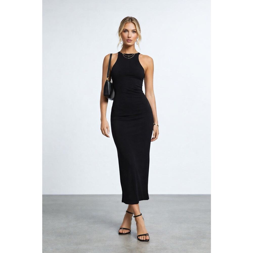 Sovere Retold Revolve Black Vacation Linen Blend Backless Resort Dress NWT XS